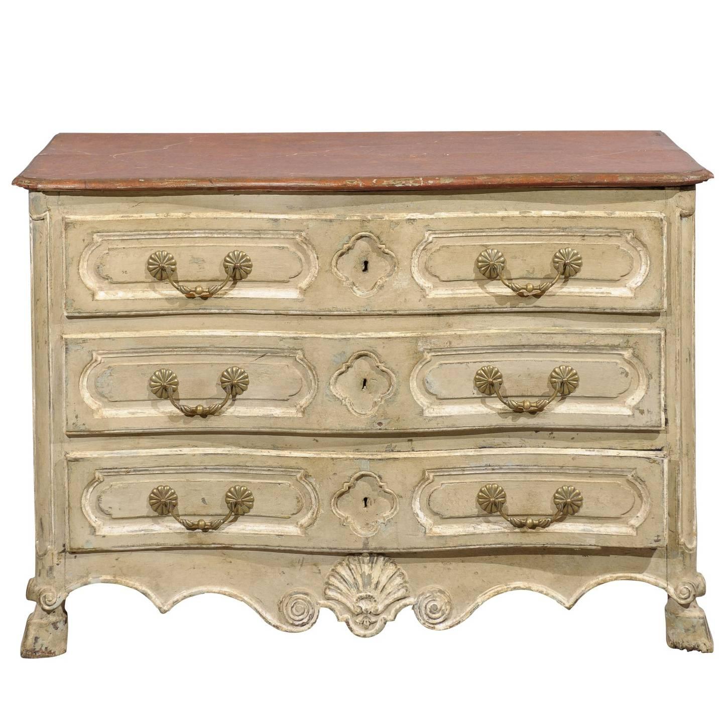 18th Century French Louis XV, Three-Drawer Commode with Hoof Feet