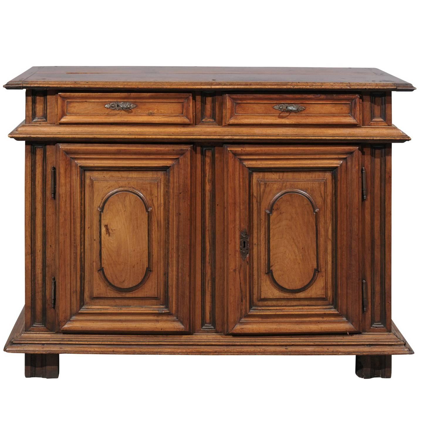 Louis XIV Walnut Buffet with Two Drawers and Doors, France, 18th Century