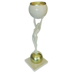 Frankart Style Beige and Brass Nude Figural Cocktail Smoker