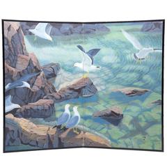 20th Century Japanese Two-Panel Byobu Screen "Water's Edge" 3