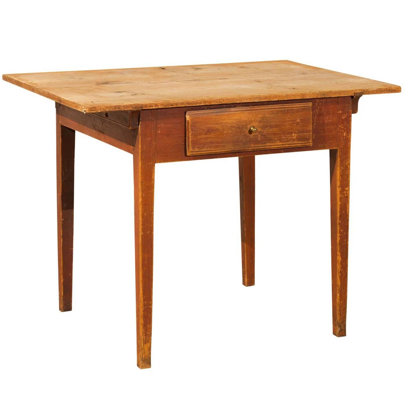 Swedish Single-Drawer Wooden Table, Clean and Simple Lines, Mid-19th Century For Sale