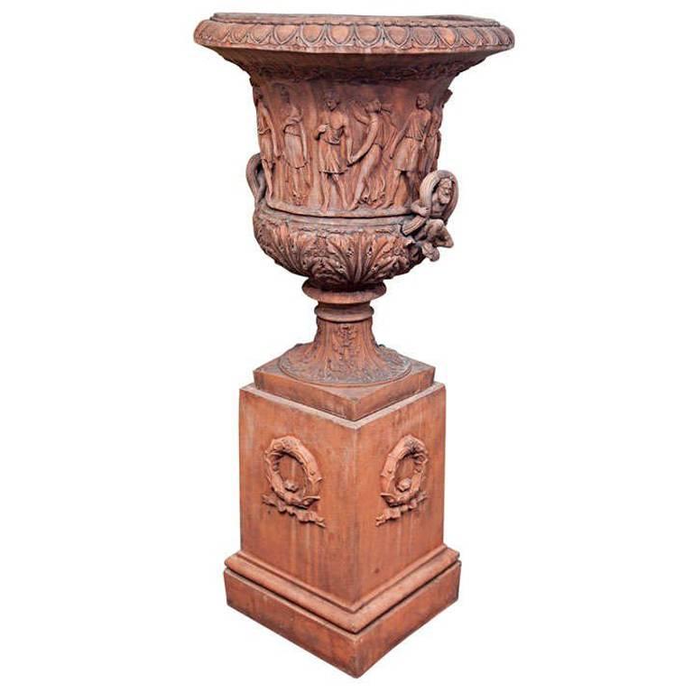 Large Terra Cotta Urn on Pedestal at 1stDibs