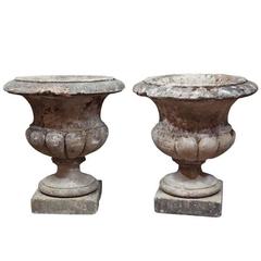Pair of Carved Stone Urns 6
