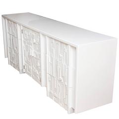 White Lacquered Sculptural Louise Nevelson Style Dresser or Cabinet