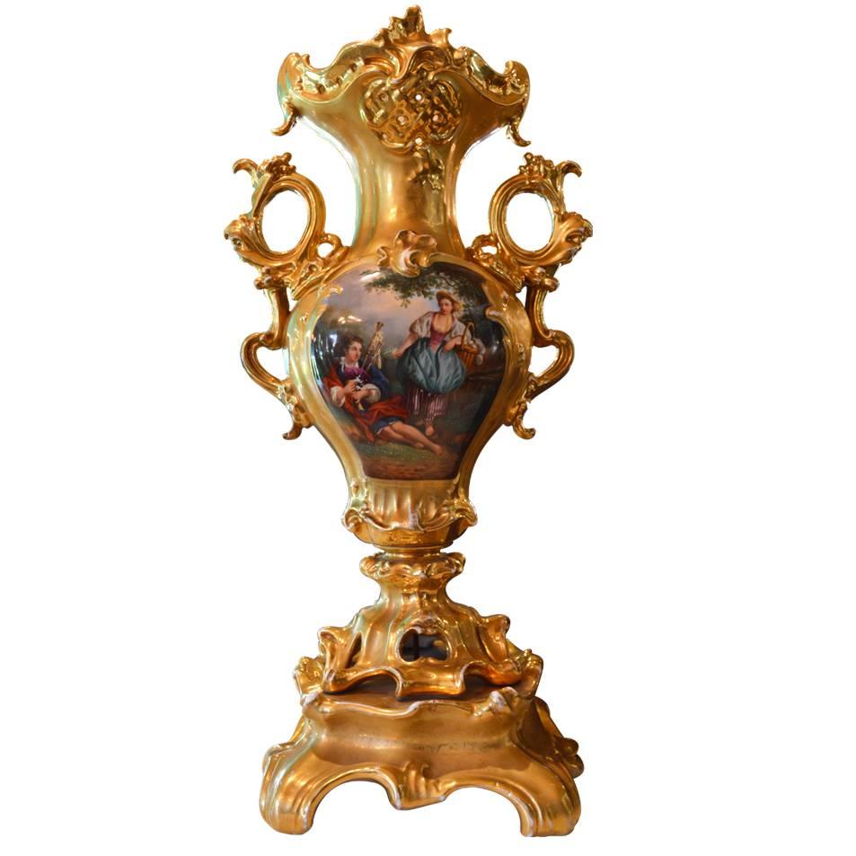 Antique Hand-Painted and Gilded Large Vase