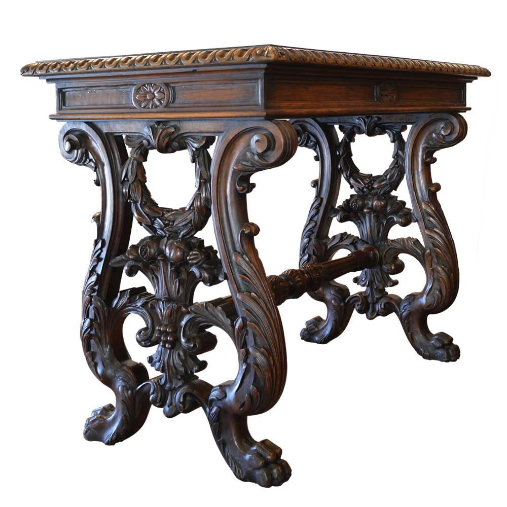19th Century Italian Hand-Carved Writing Table