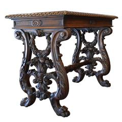 19th Century Italian Hand-Carved Writing Table