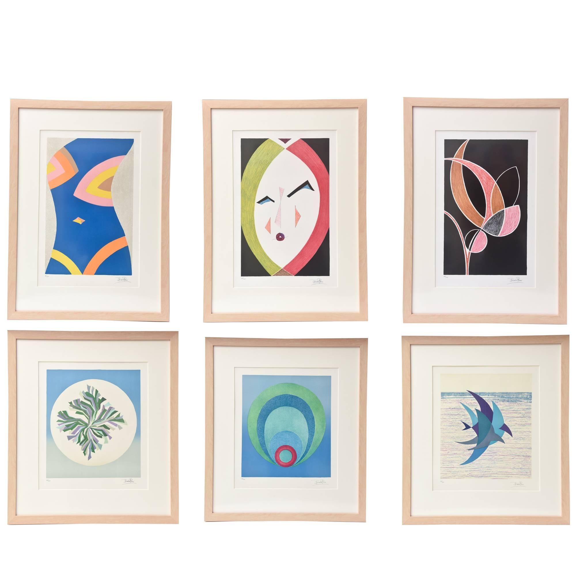 Six Signed & Custom Framed Pucci Colored Lithographs "The Art of Emilio Pucci" 
