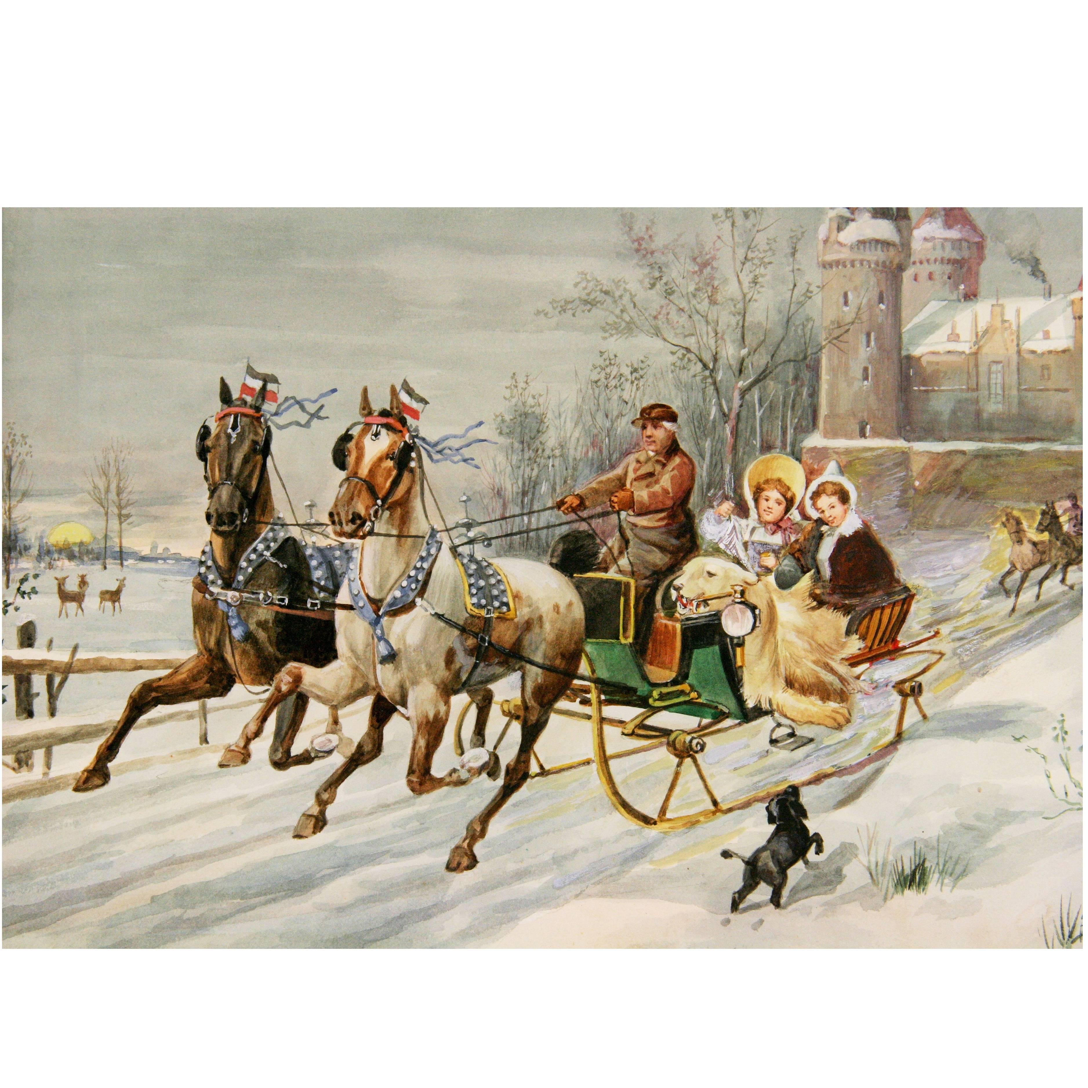 19th Century Sleigh Ride Painting