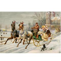 Antique 19th Century Sleigh Ride Painting