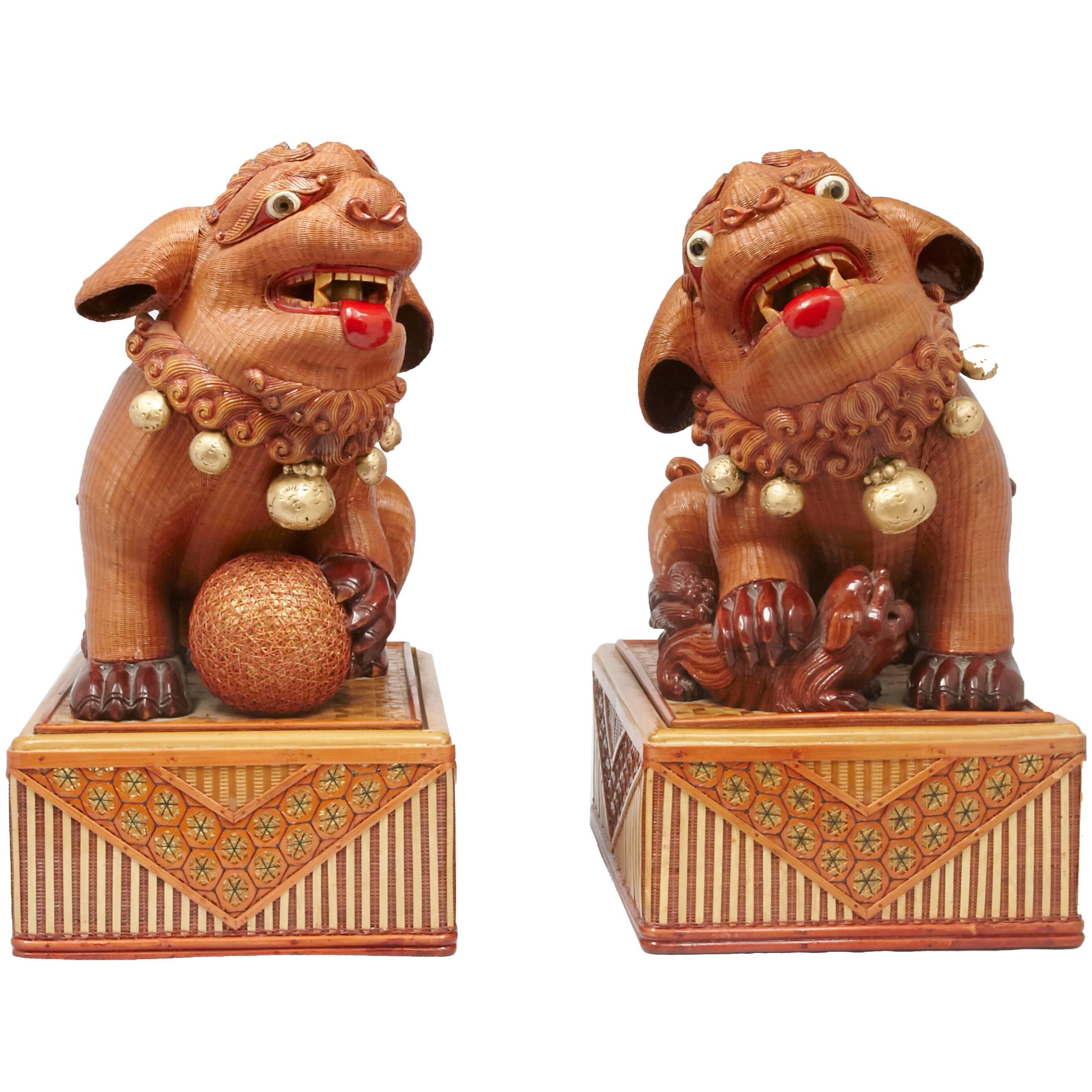 Pair of Mid-Century Chinese Foo Dog Boxes For Sale