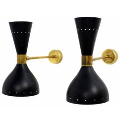 Pair of Beautiful Adjustable Modernist Italian Sconces Brass in Stilnovo Style