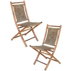 Retro Folding Bamboo and Seagrass Chairs
