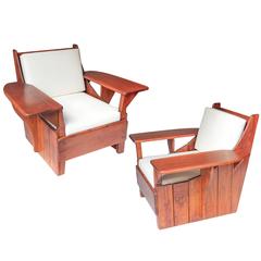 Rare Pair of Old Hickory Cabin Chairs