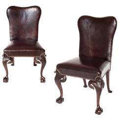 Fine Antique Pair of George II Style Eagle Carved Mahogany Chairs