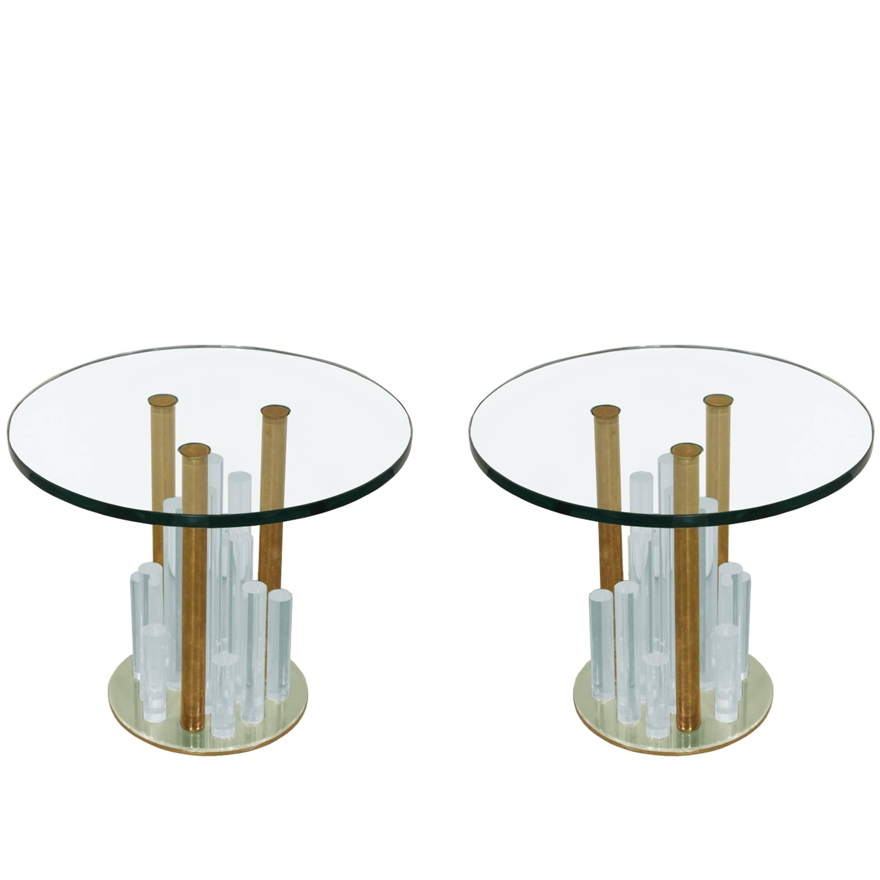 Lucite and Brass "Loretta" Side Tables by Charles Hollis Jones