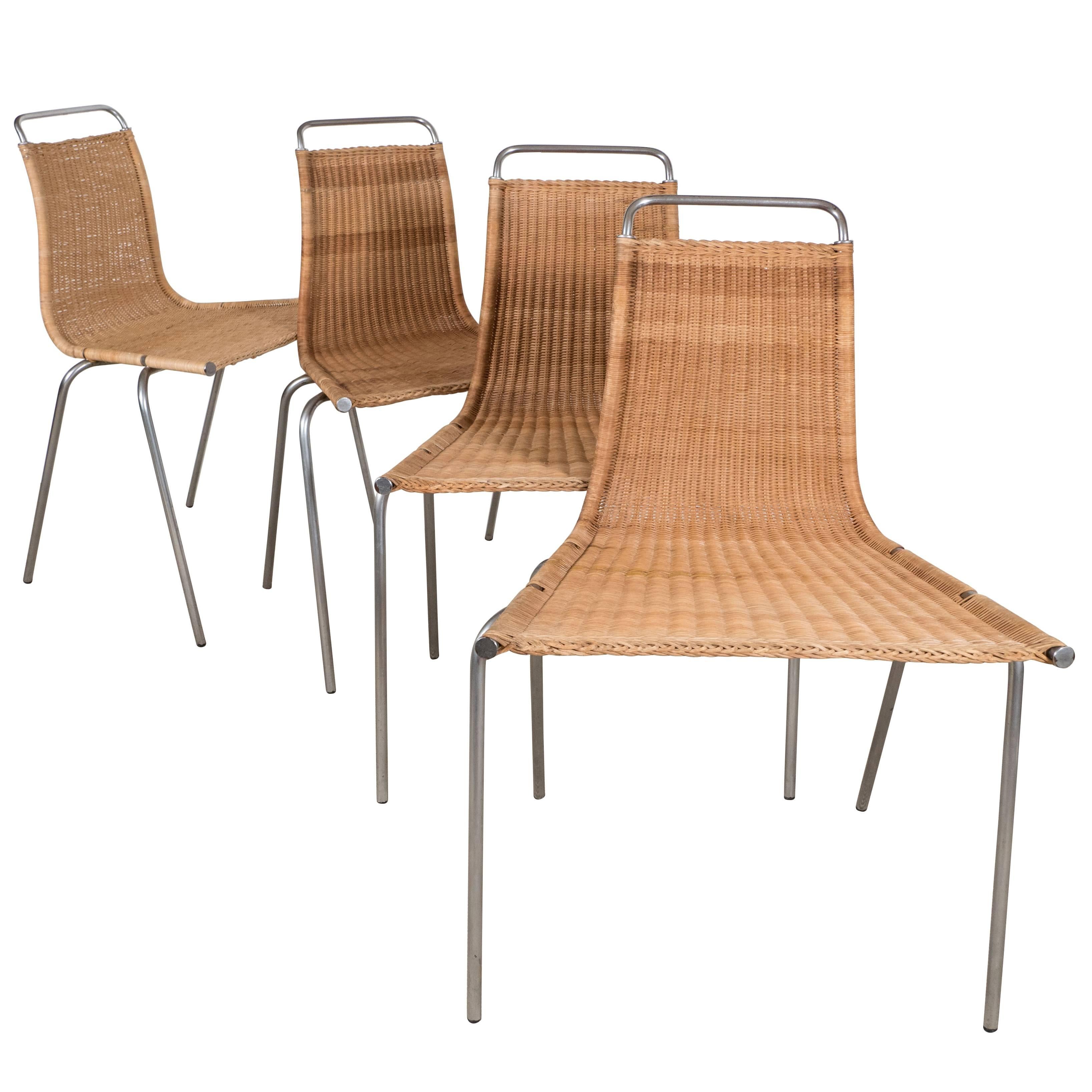 Set of Four Poul Kjaerholm 'E. Kold Christiansen' PK1 Wicker Chairs For Sale