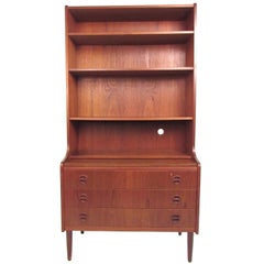 Scandinavian Modern Teak Bookshelf With Writing Desk