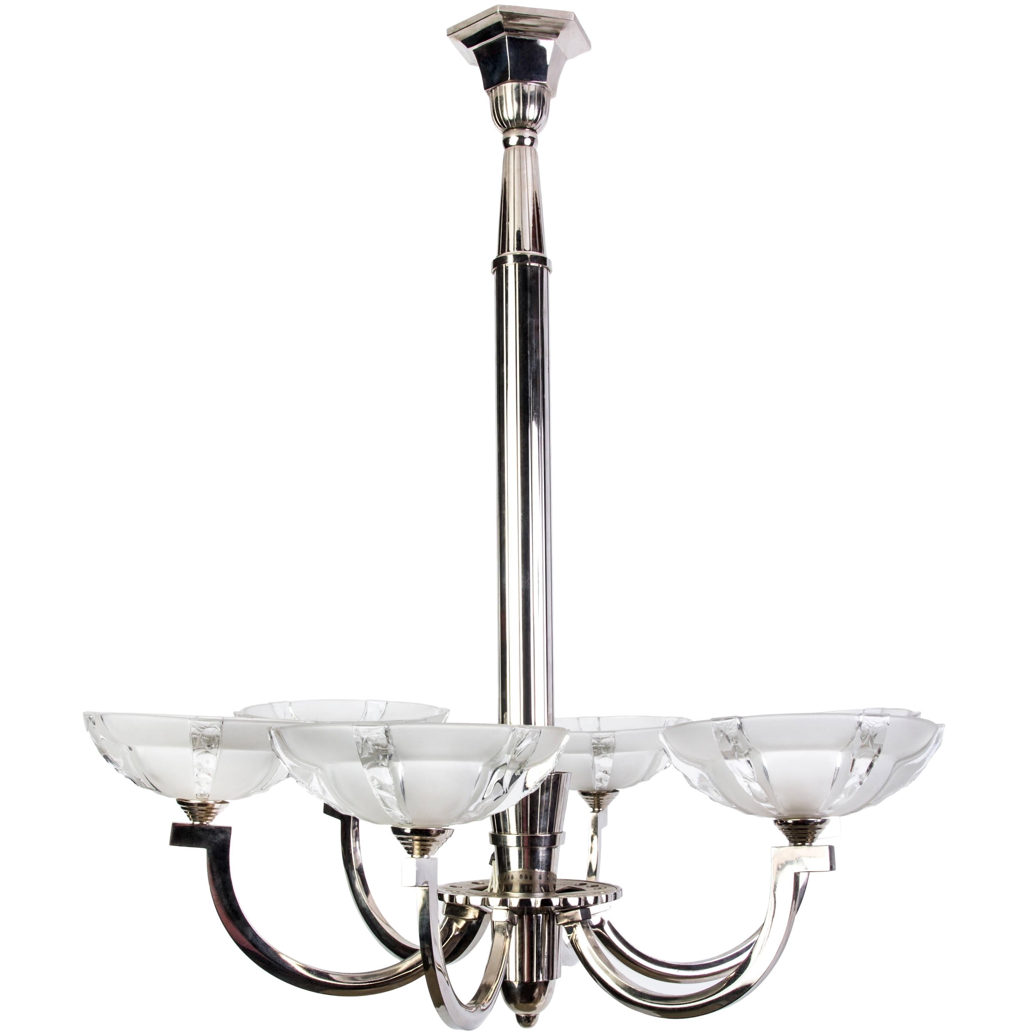 Chic French Art Deco Chandelier by Ernest Sabino For Sale