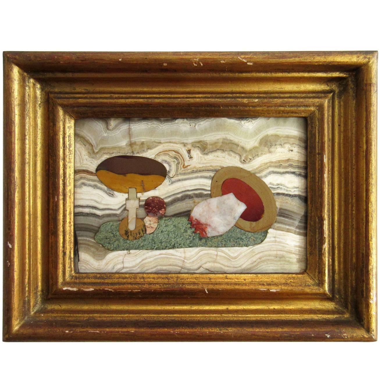 Vintage Pietra Dura Picture of Mushrooms by Ugolini