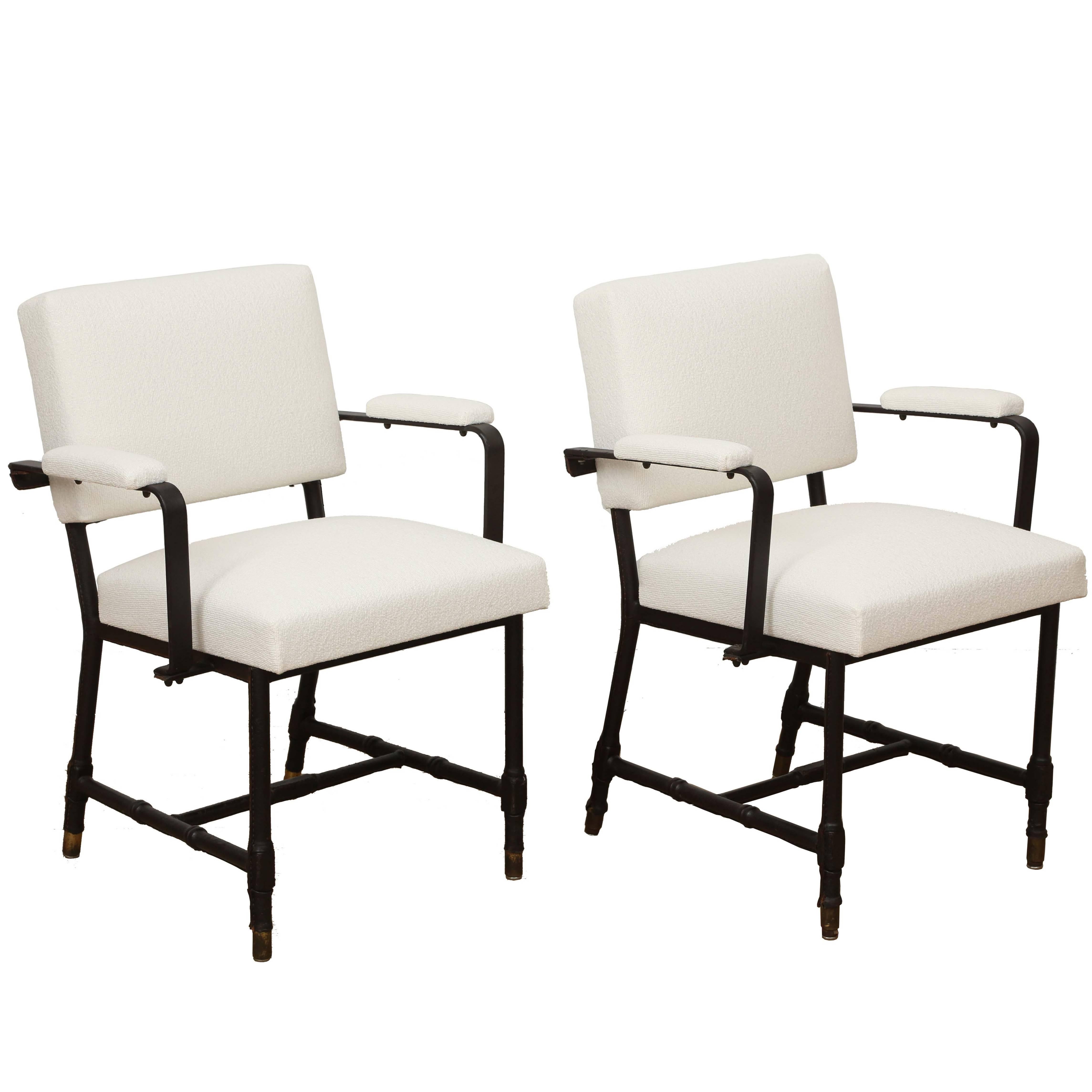 Pair of Hand-Stitched Leather Armchairs by Jacques Adnet