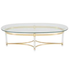 Charles Hollis Jones Style Lucite and Brass Regency Coffee Table, circa 1970