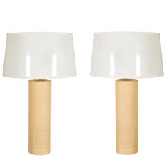 Pair of Raffia Pillar Lamps