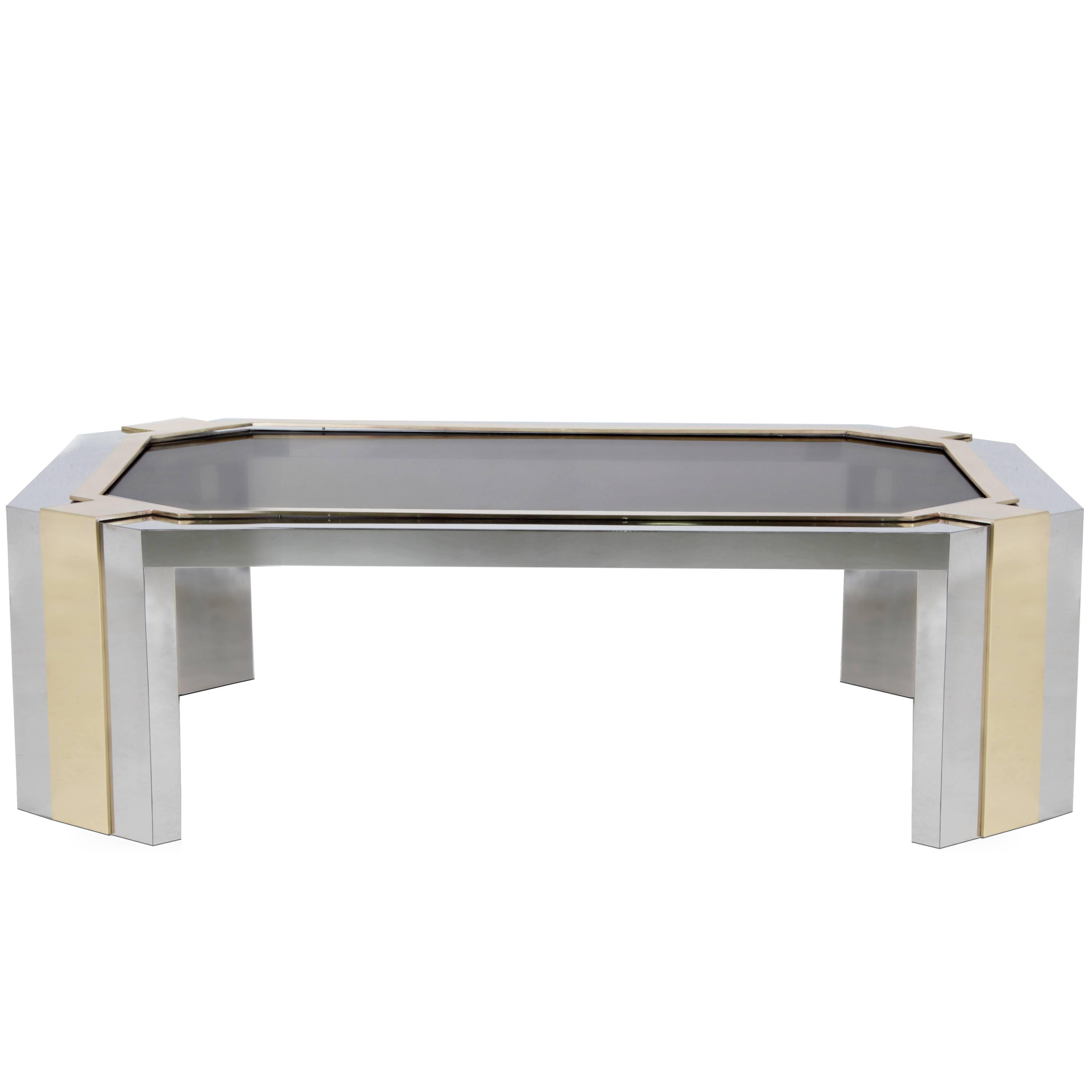 European Modern Geometric Bronze Glass, Stainless Steel, Brass Minx Coffee Table For Sale