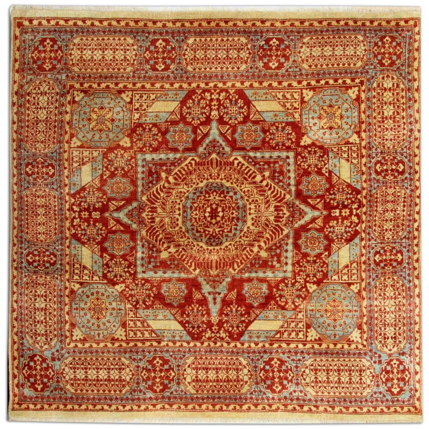 Hand-Knotted Oriental Rugs, Orange Rug Mamluk Style Carpet  For Sale