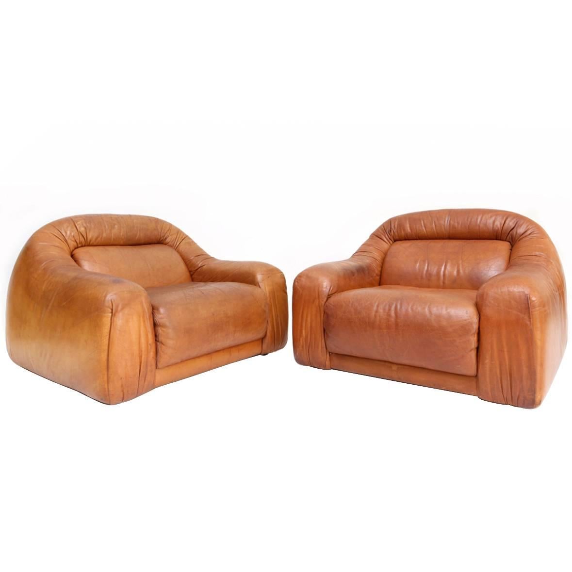 Leather Club Chairs, Pair For Sale
