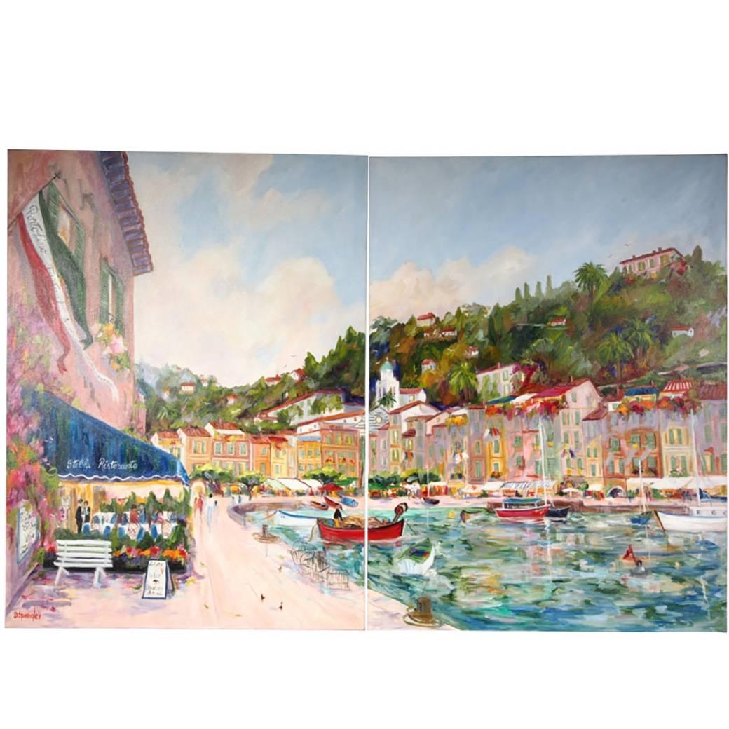 Dorothy Spangler 'American' Oil on Canvas Diptych "Festival Portofino"