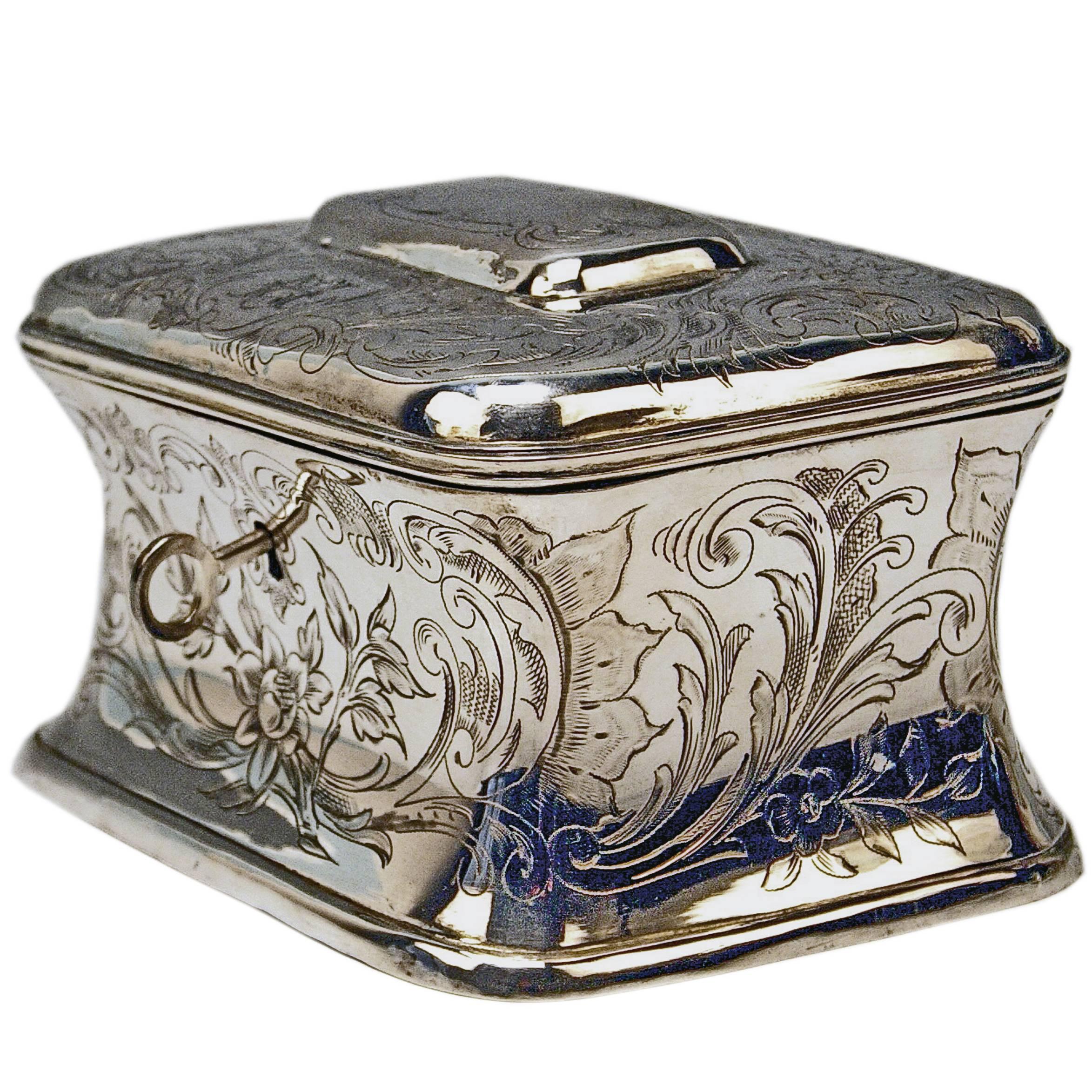 Austrian Silver Sugar Box like Chest with Key, circa 1900