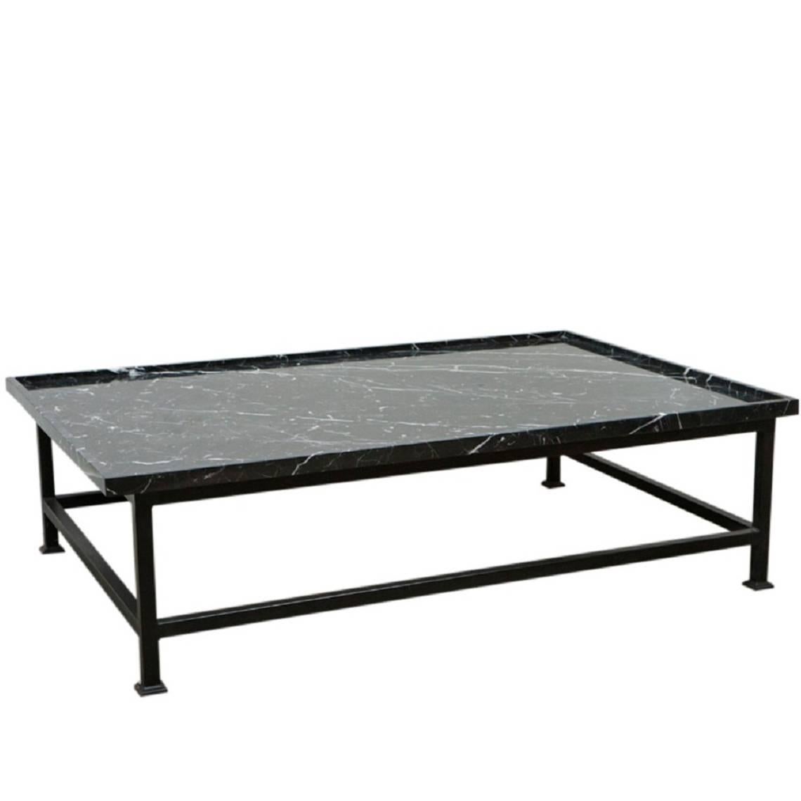 Harbinger Simple Iron Base Coffee Table with Stone Top For Sale