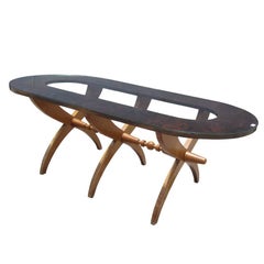 Retro Mid-Century Glass Top Rosewood Dining Table