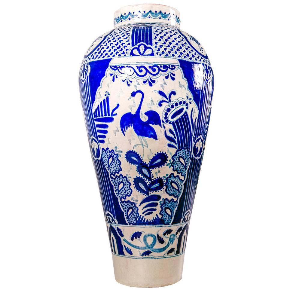 Blue and White Talavera Ceramic Vase For Sale