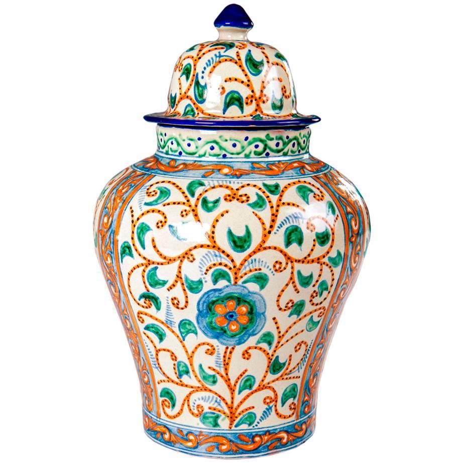 Colorful Mexican Ceramic Vase, Talavera Tibor For Sale
