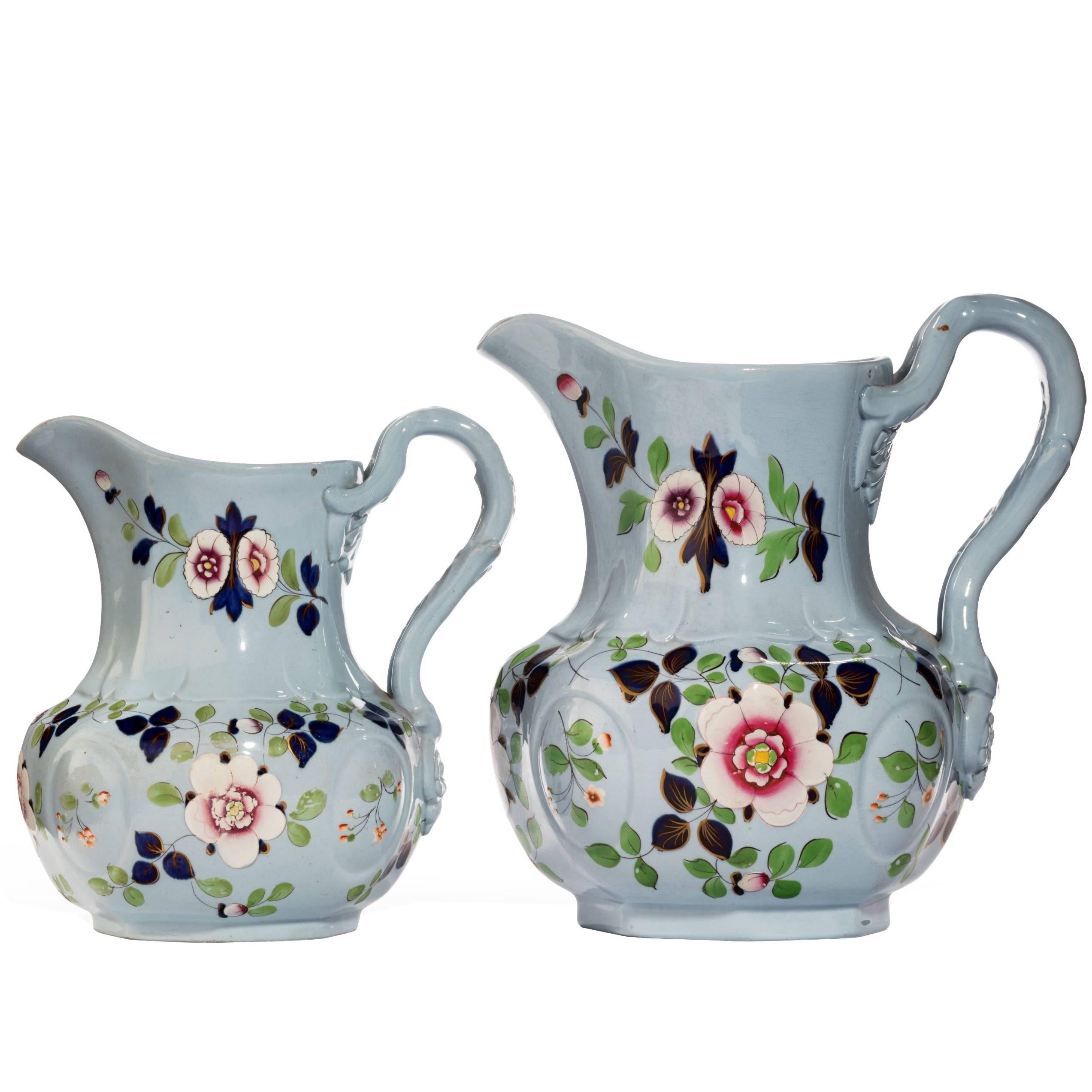 Pair of Late 19th Century Blue Ironstone Jugs For Sale