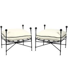 Pair of Sculptural Iron Stools by Salterini