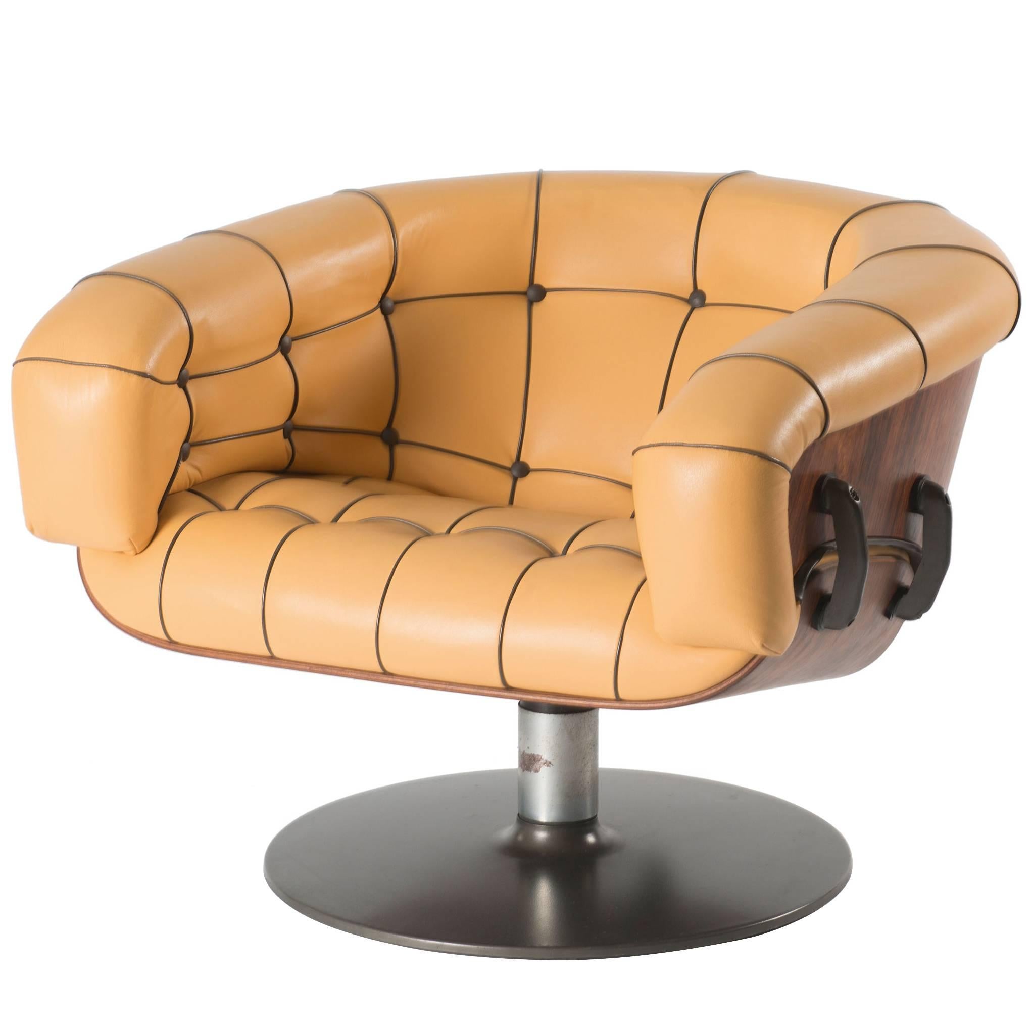 Martin Grierson. Rare Swivel Chair in Aluminium, Rosewood and Yellow Skin, 1960 For Sale