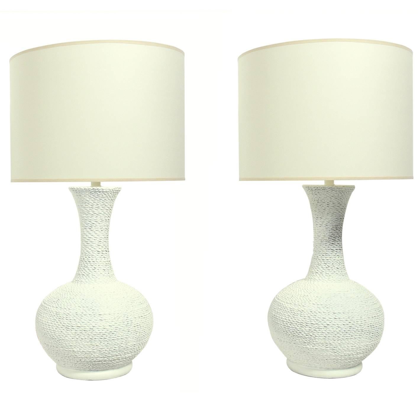 Pair of Coiled Rope Plaster Lamps