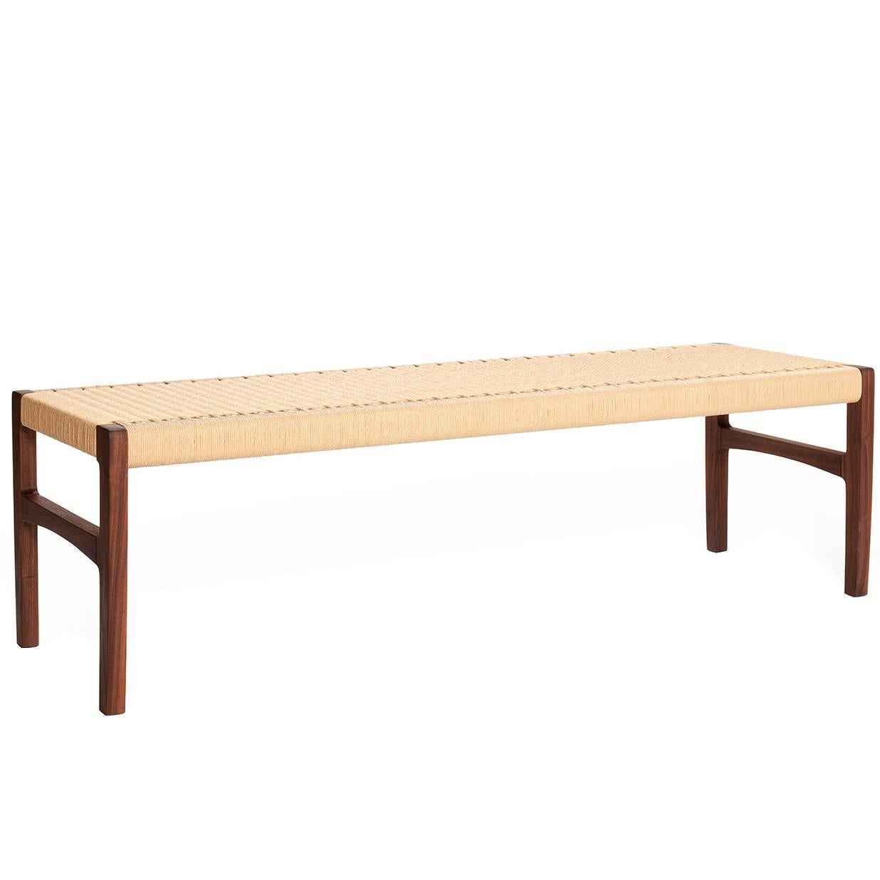 Giacomo Bench, Solid Walnut with Hand-Woven Danish cord Seat 48" im Angebot
