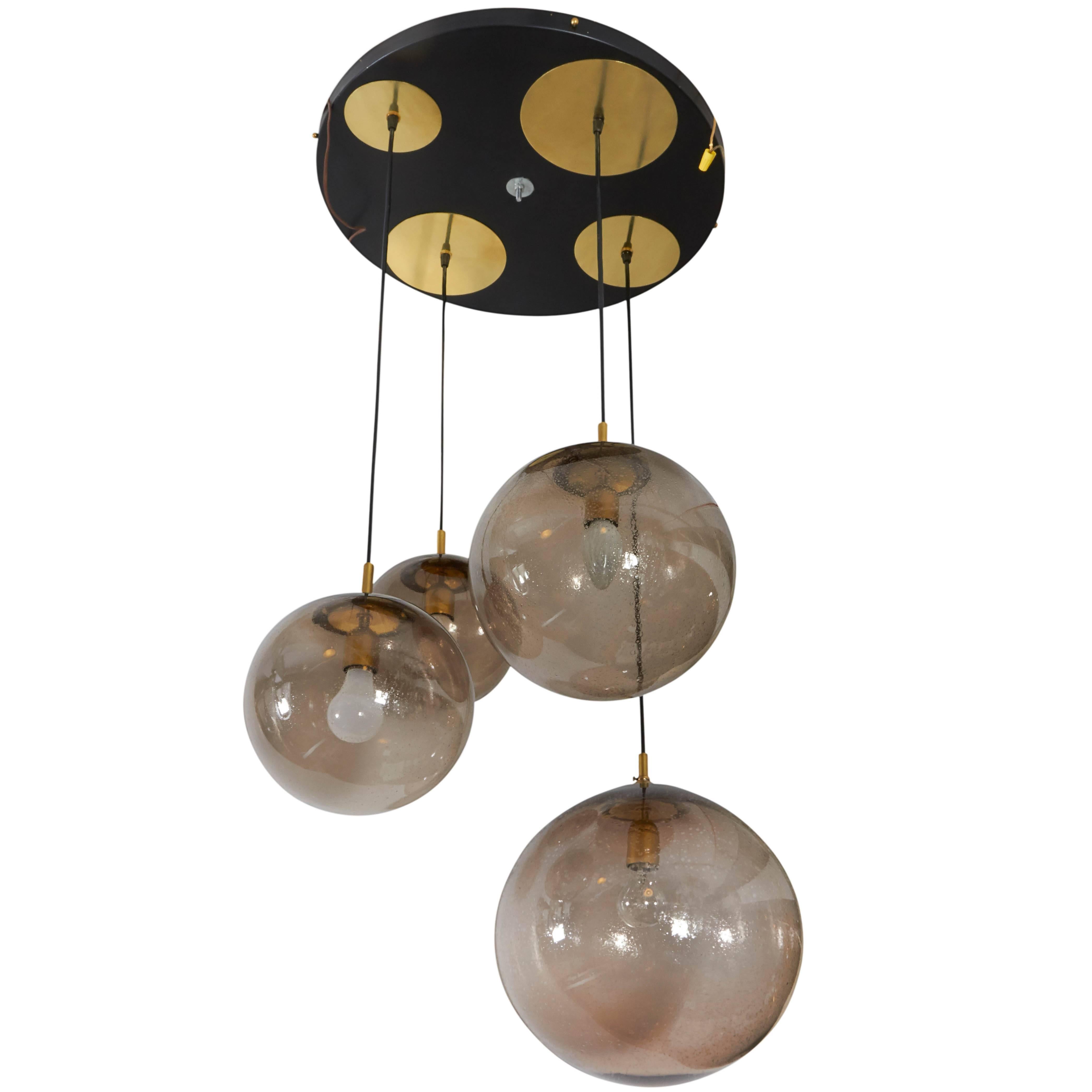 RAAK Four-Light Pendant with Smoked Glass Globes