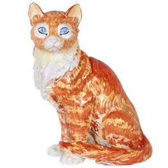 Vintage Italian 1970s Hand-Painted Ceramic Tabby Cat