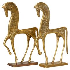 Vintage Pair of Frederick Weinberg Brass Etruscan Horses