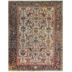 Incredible Antique Ivory Persian Heriz