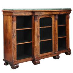 19th Century William IV Rosewood Breakfront Bookcase Cabinet
