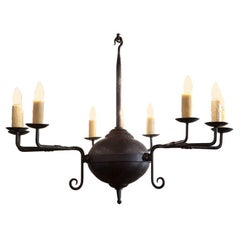 Vintage Hand-Forged Custom Iron "Mercer" Chandelier with Nine Lights