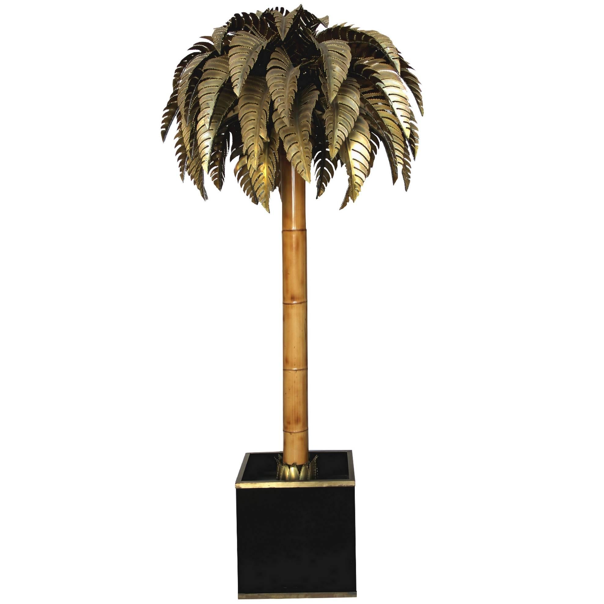 Bamboo Palm Tree Floor Lamp, Maison Jansen, 1970