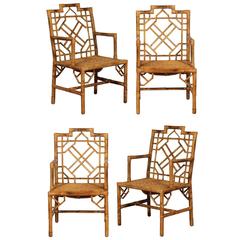 Beautiful Pair of Vintage Rattan Chippendale Style Armchairs