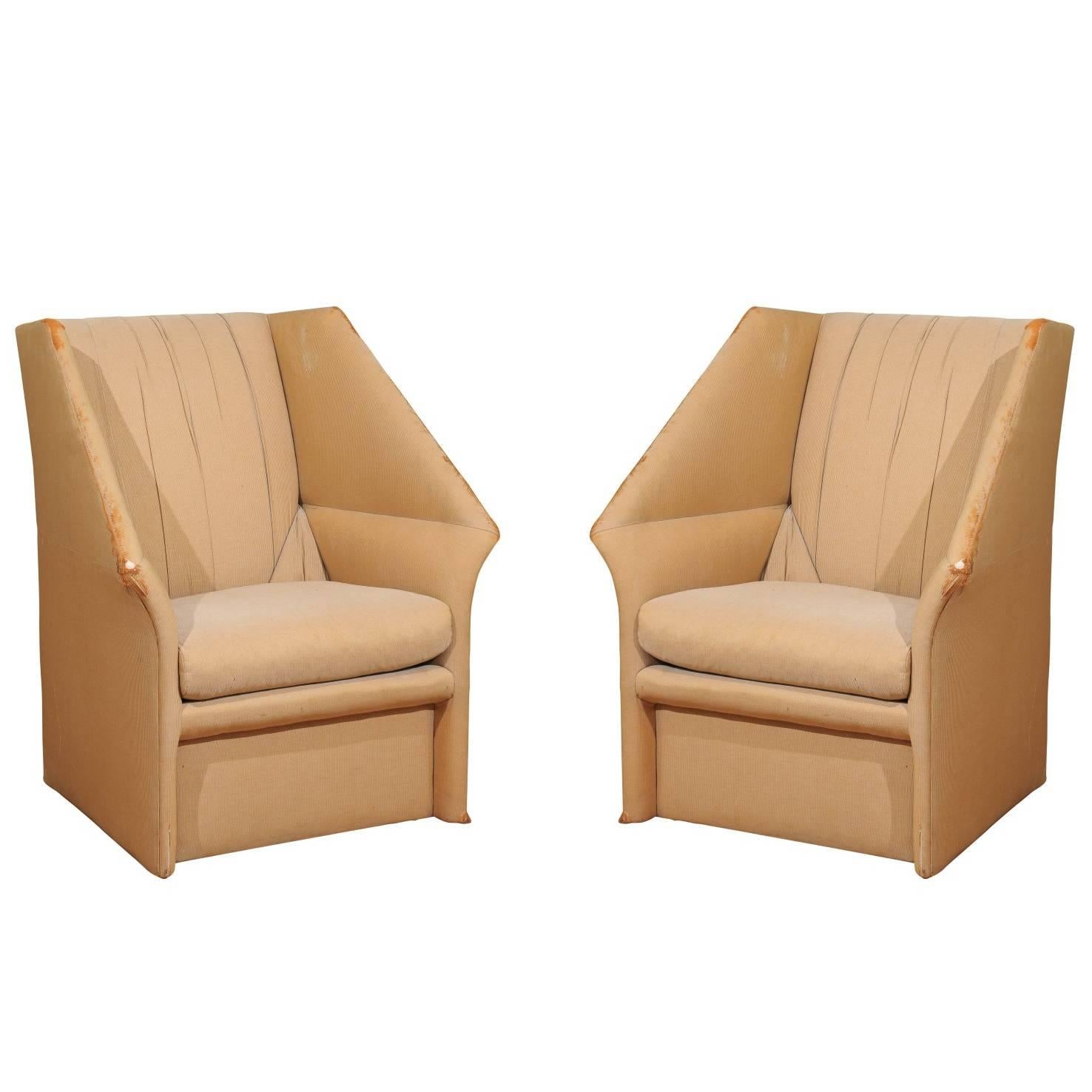 Dramatic Pair of Modern Wing Chairs by John Saladino for Baker